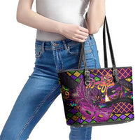 Happy Mardi Gras Leather Tote Bag Mask Feather Colorfull