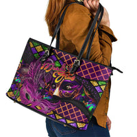 Happy Mardi Gras Leather Tote Bag Mask Feather Colorfull