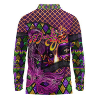 Happy Mardi Gras Long Sleeve Polo Shirt Mask Feather Colorfull - Wonder Print Shop