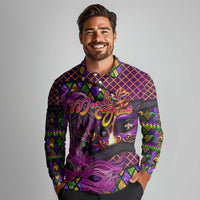 Happy Mardi Gras Long Sleeve Polo Shirt Mask Feather Colorfull - Wonder Print Shop