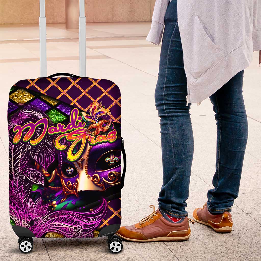 Happy Mardi Gras Luggage Cover Mask Feather Colorfull - Wonder Print Shop