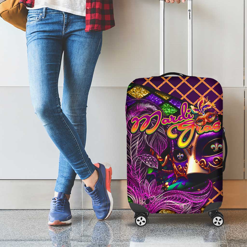 Happy Mardi Gras Luggage Cover Mask Feather Colorfull - Wonder Print Shop