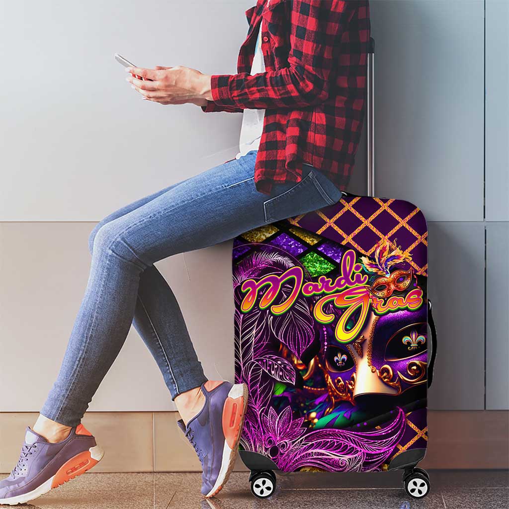 Happy Mardi Gras Luggage Cover Mask Feather Colorfull - Wonder Print Shop