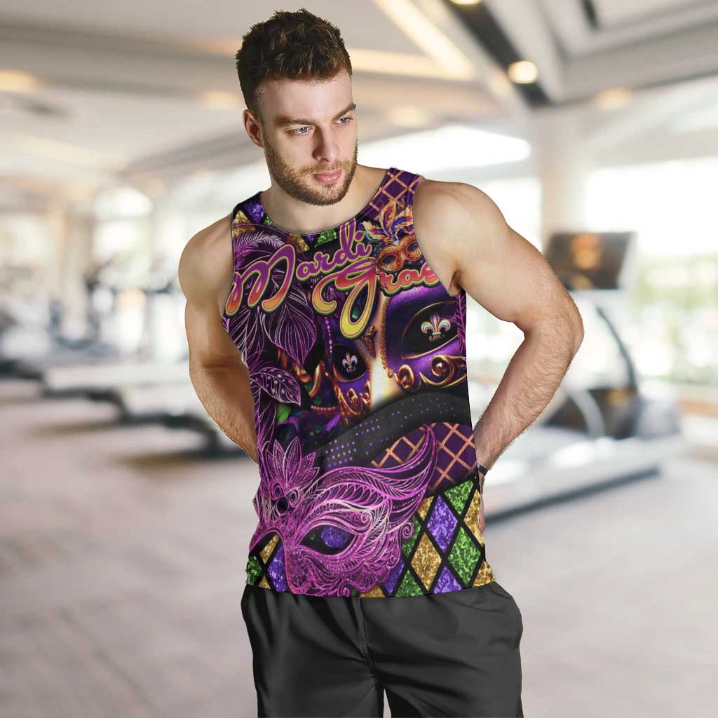 Happy Mardi Gras Men Tank Top Mask Feather Colorfull - Wonder Print Shop