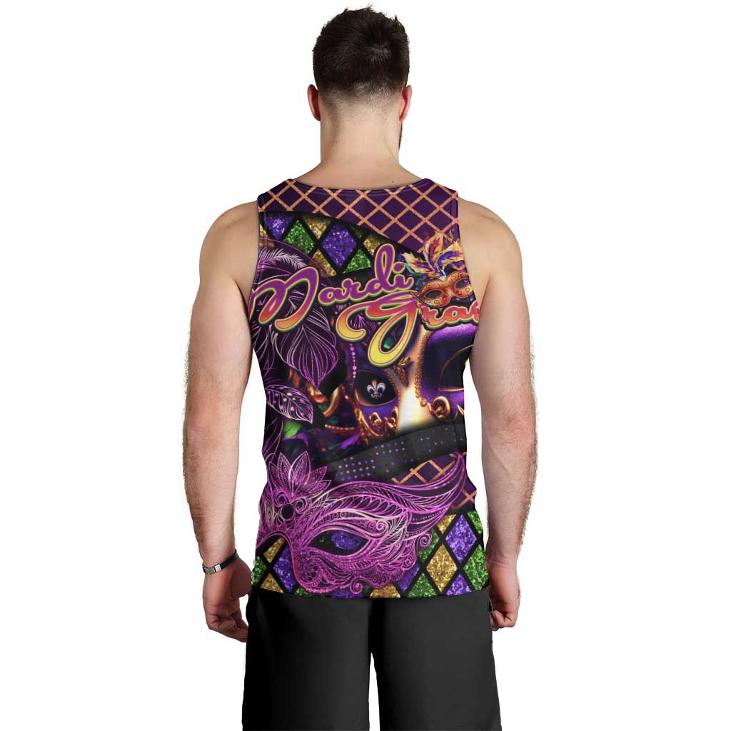 Happy Mardi Gras Men Tank Top Mask Feather Colorfull - Wonder Print Shop