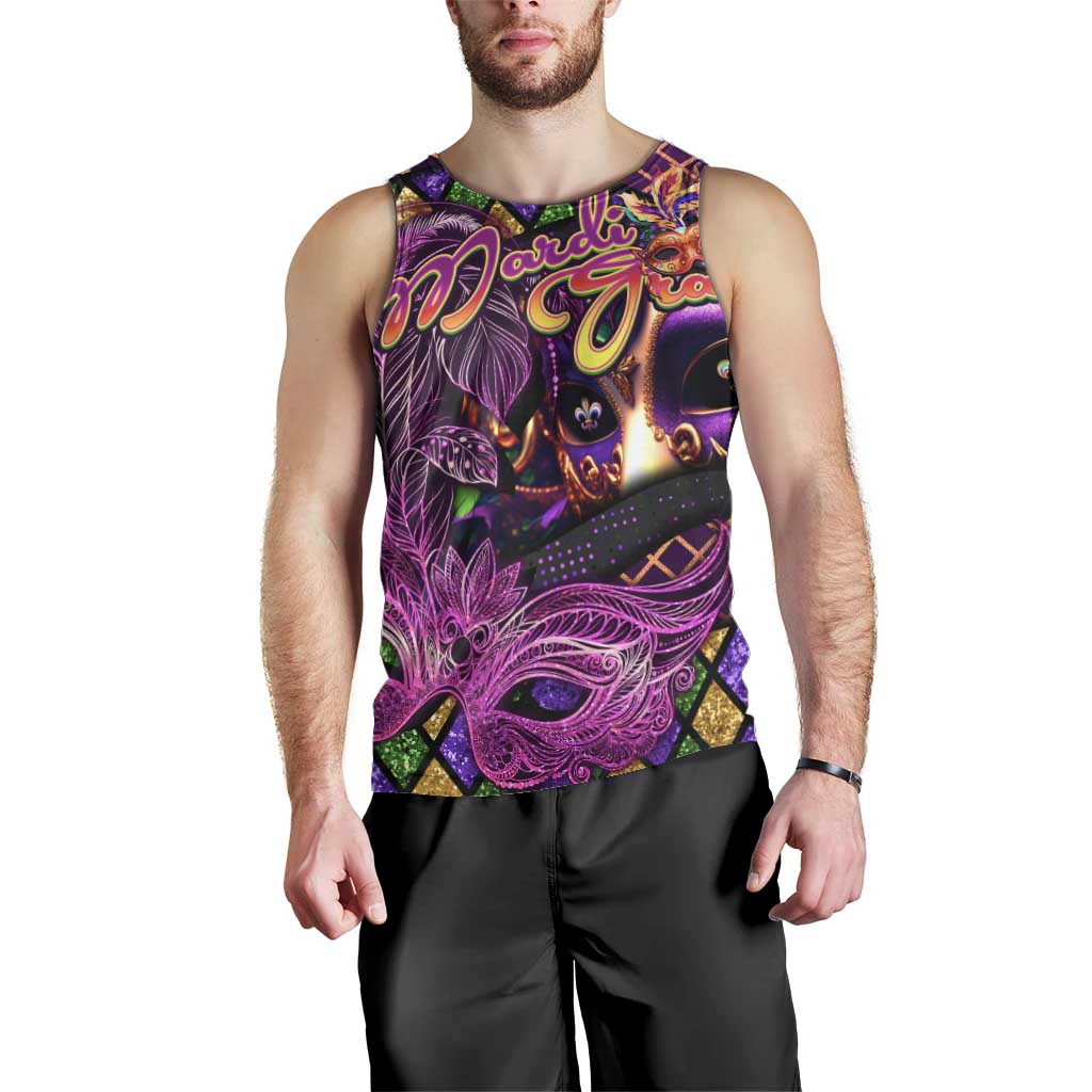 Happy Mardi Gras Men Tank Top Mask Feather Colorfull - Wonder Print Shop