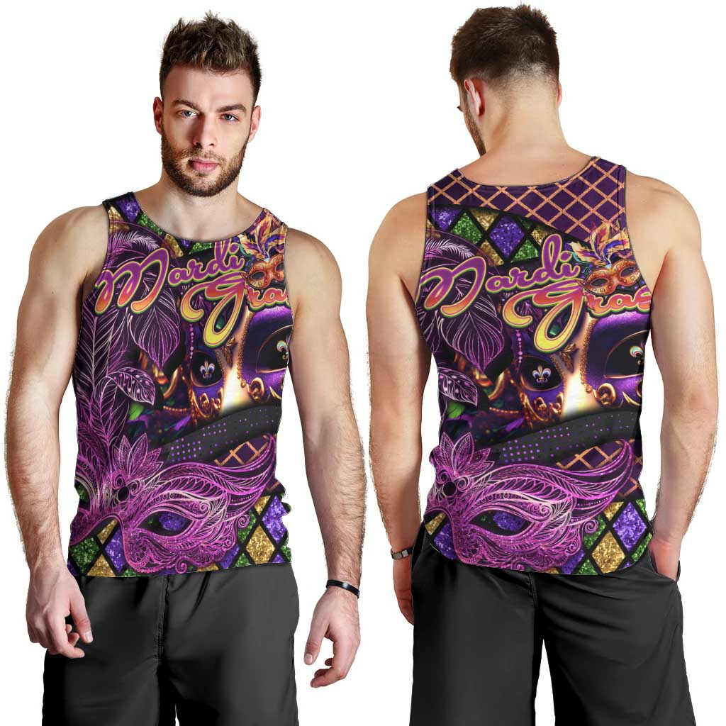 Happy Mardi Gras Men Tank Top Mask Feather Colorfull - Wonder Print Shop