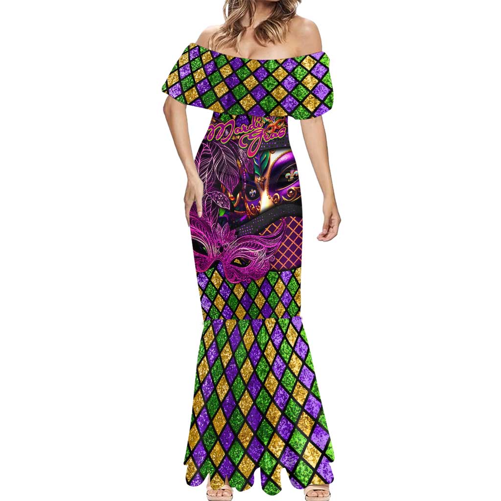 Happy Mardi Gras Mermaid Dress Mask Feather Colorfull - Wonder Print Shop