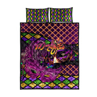 Happy Mardi Gras Quilt Bed Set Mask Feather Colorfull - Wonder Print Shop