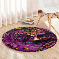 Happy Mardi Gras Round Carpet Mask Feather Colorfull - Wonder Print Shop