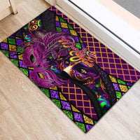 Happy Mardi Gras Rubber Doormat Mask Feather Colorfull - Wonder Print Shop