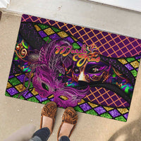 Happy Mardi Gras Rubber Doormat Mask Feather Colorfull - Wonder Print Shop