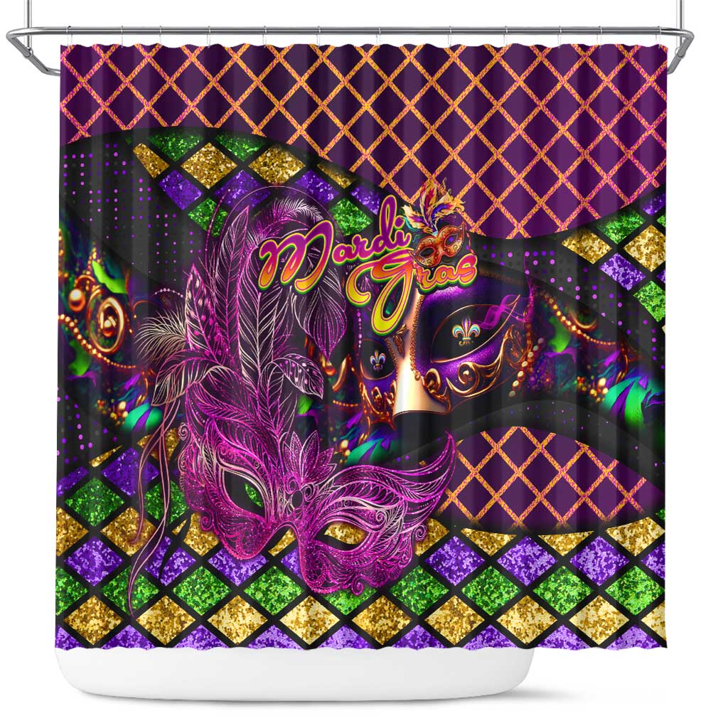 Happy Mardi Gras Shower Curtain Mask Feather Colorfull - Wonder Print Shop
