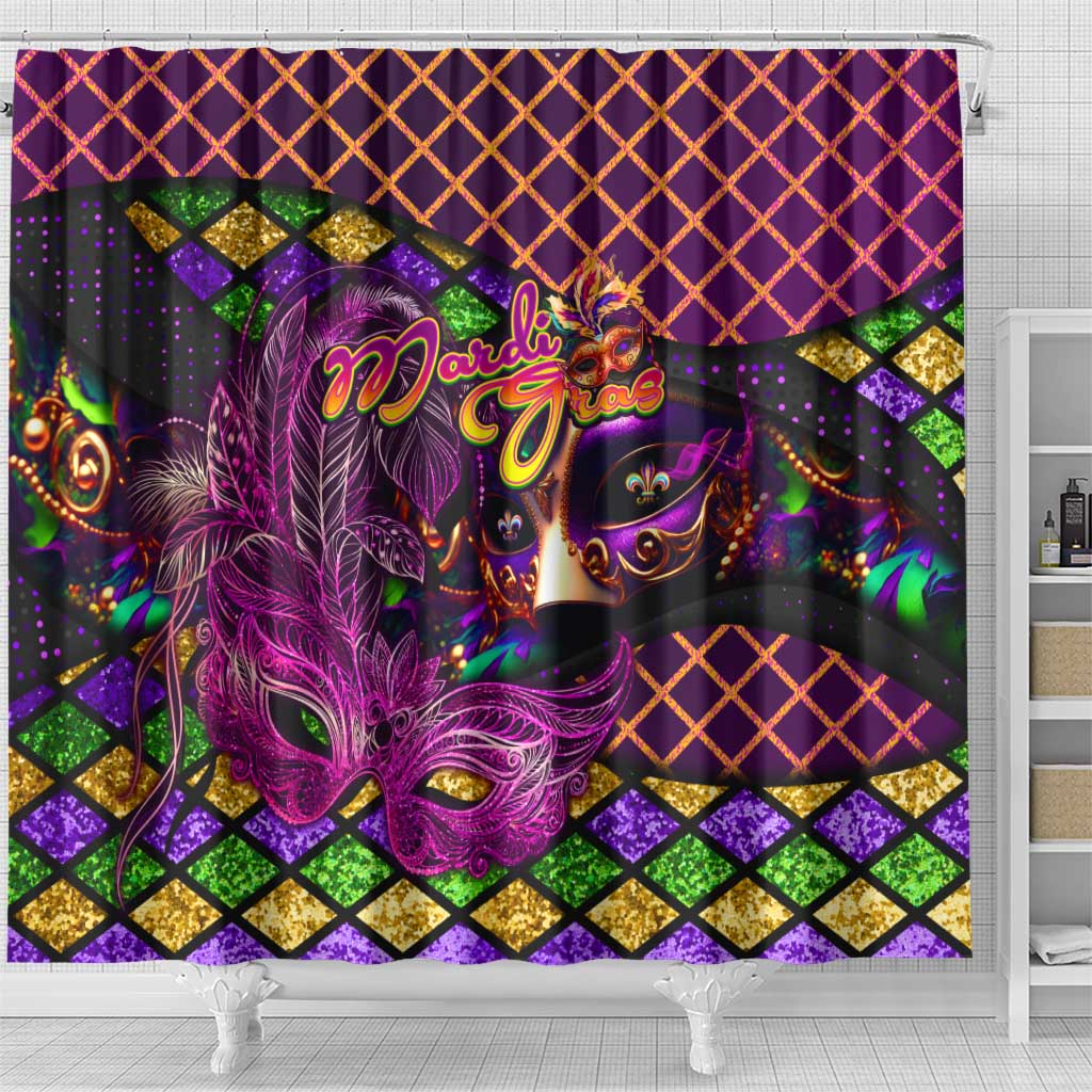 Happy Mardi Gras Shower Curtain Mask Feather Colorfull - Wonder Print Shop
