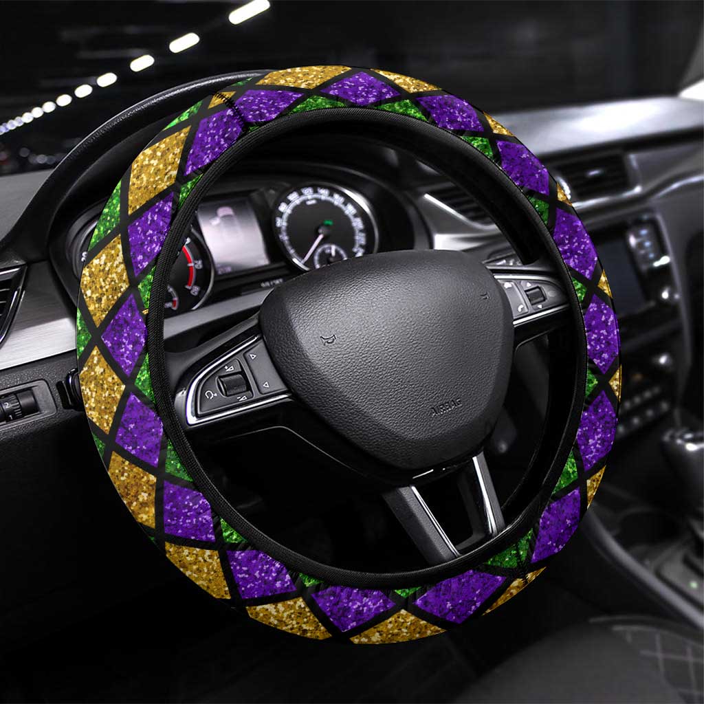 Happy Mardi Gras Steering Wheel Cover Mask Feather Colorfull - Wonder Print Shop