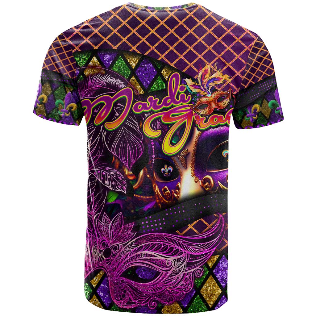 Happy Mardi Gras T Shirt Mask Feather Colorfull - Wonder Print Shop