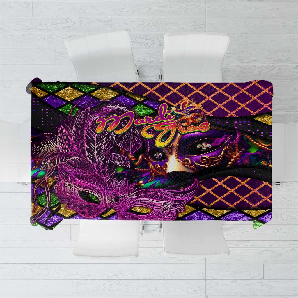Happy Mardi Gras Tablecloth Mask Feather Colorfull - Wonder Print Shop