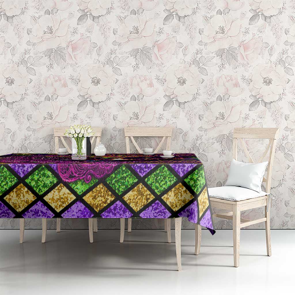 Happy Mardi Gras Tablecloth Mask Feather Colorfull - Wonder Print Shop