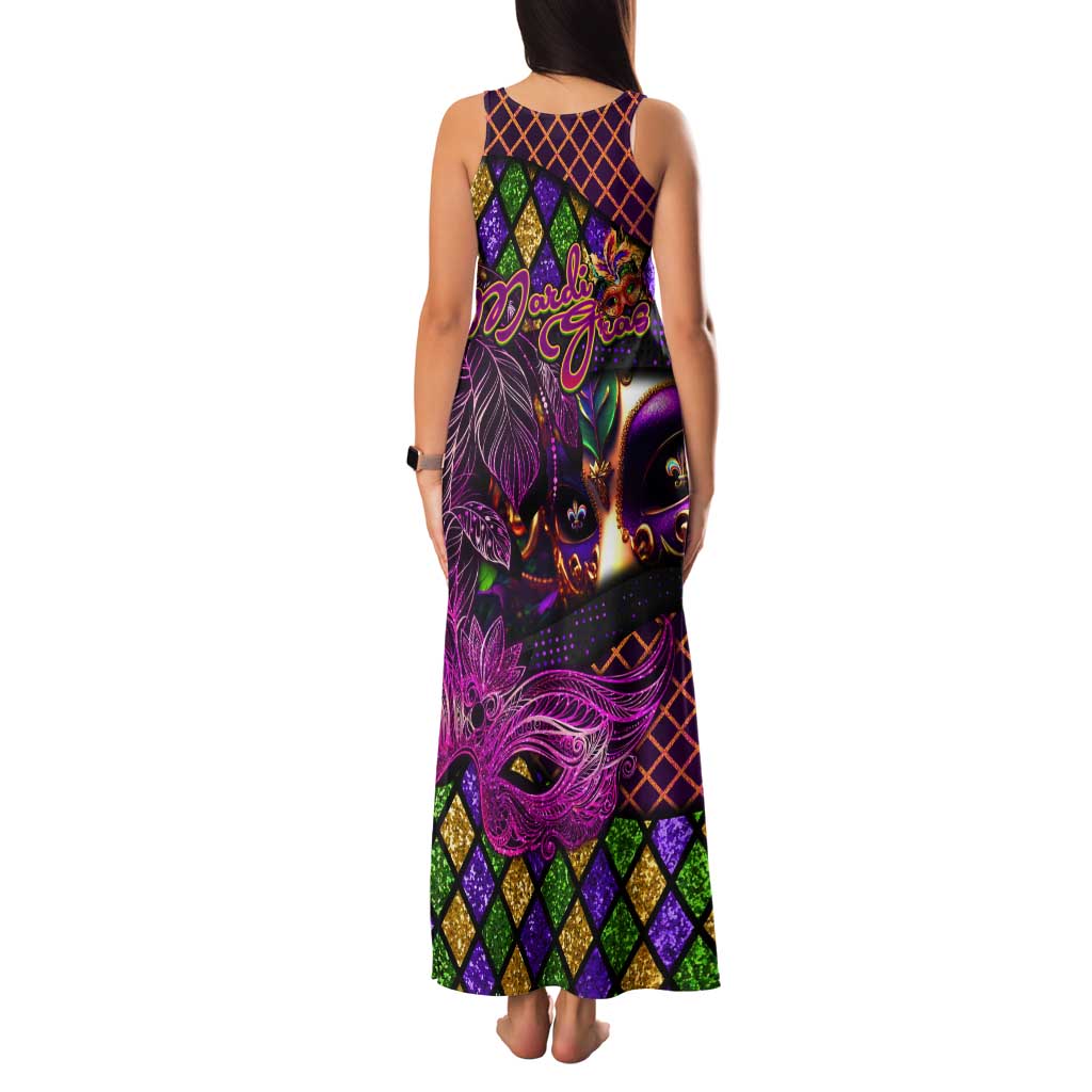 Happy Mardi Gras Tank Maxi Dress Mask Feather Colorfull - Wonder Print Shop