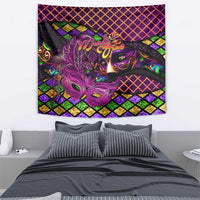 Happy Mardi Gras Tapestry Mask Feather Colorfull - Wonder Print Shop
