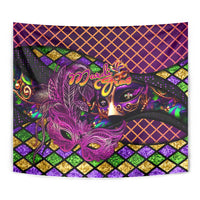 Happy Mardi Gras Tapestry Mask Feather Colorfull - Wonder Print Shop