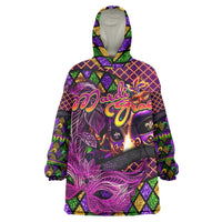Happy Mardi Gras Wearable Blanket Hoodie Mask Feather Colorfull - Wonder Print Shop
