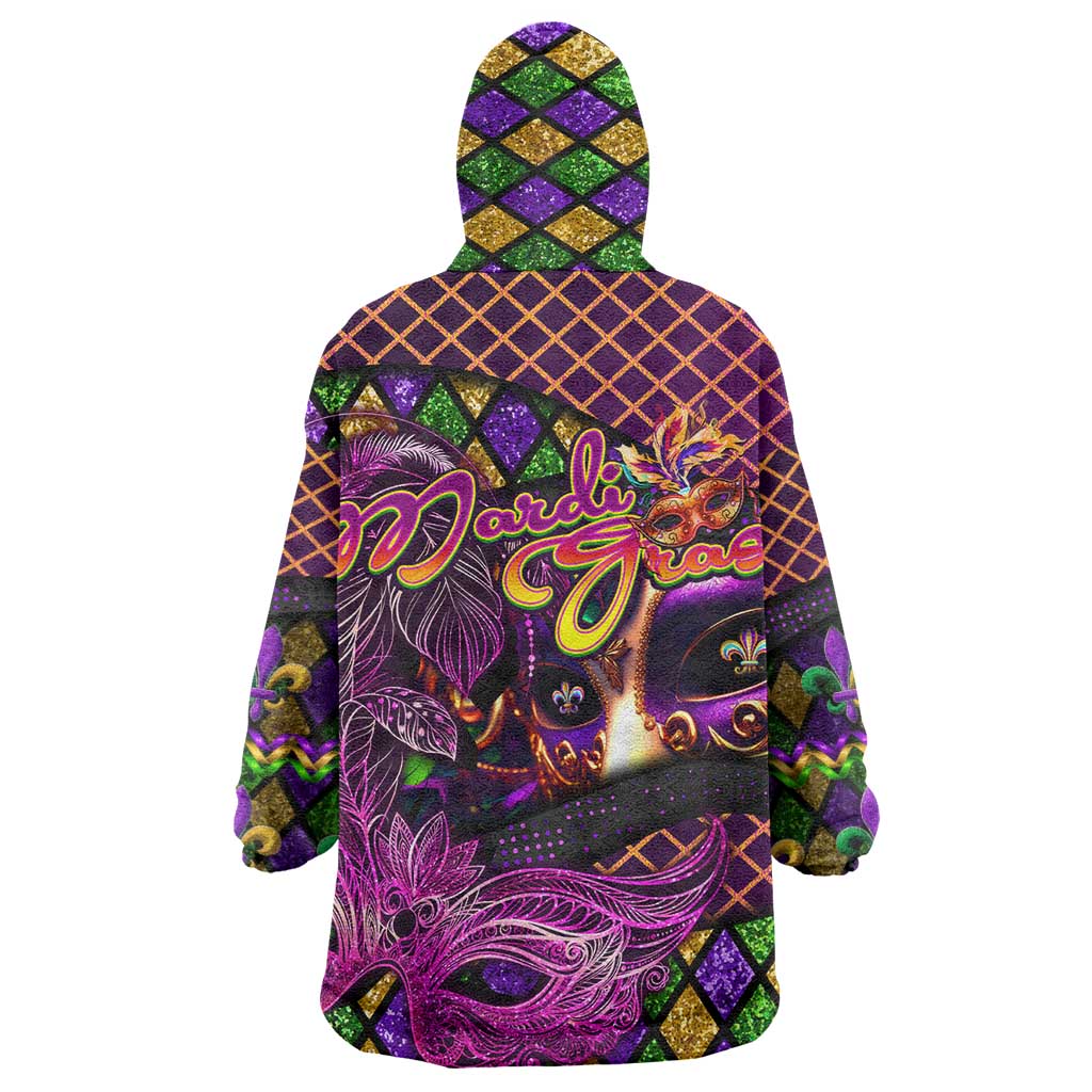 Happy Mardi Gras Wearable Blanket Hoodie Mask Feather Colorfull - Wonder Print Shop