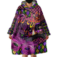 Happy Mardi Gras Wearable Blanket Hoodie Mask Feather Colorfull - Wonder Print Shop