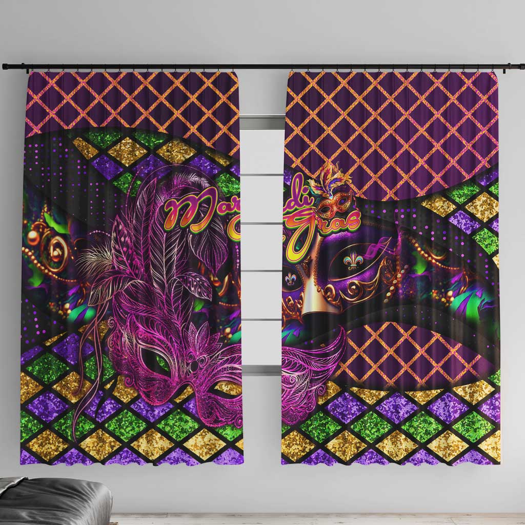 Happy Mardi Gras Window Curtain Mask Feather Colorfull - Wonder Print Shop