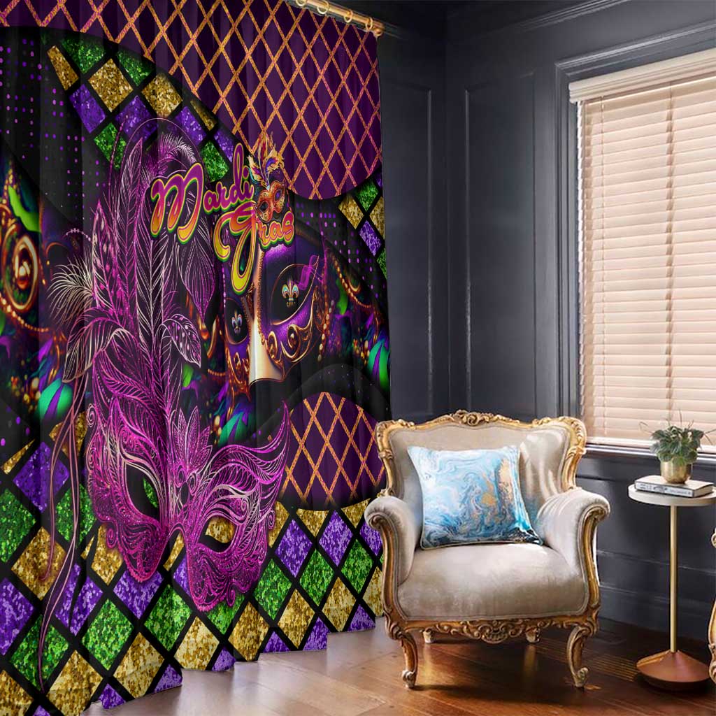 Happy Mardi Gras Window Curtain Mask Feather Colorfull - Wonder Print Shop