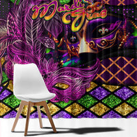 Happy Mardi Gras Window Curtain Mask Feather Colorfull - Wonder Print Shop