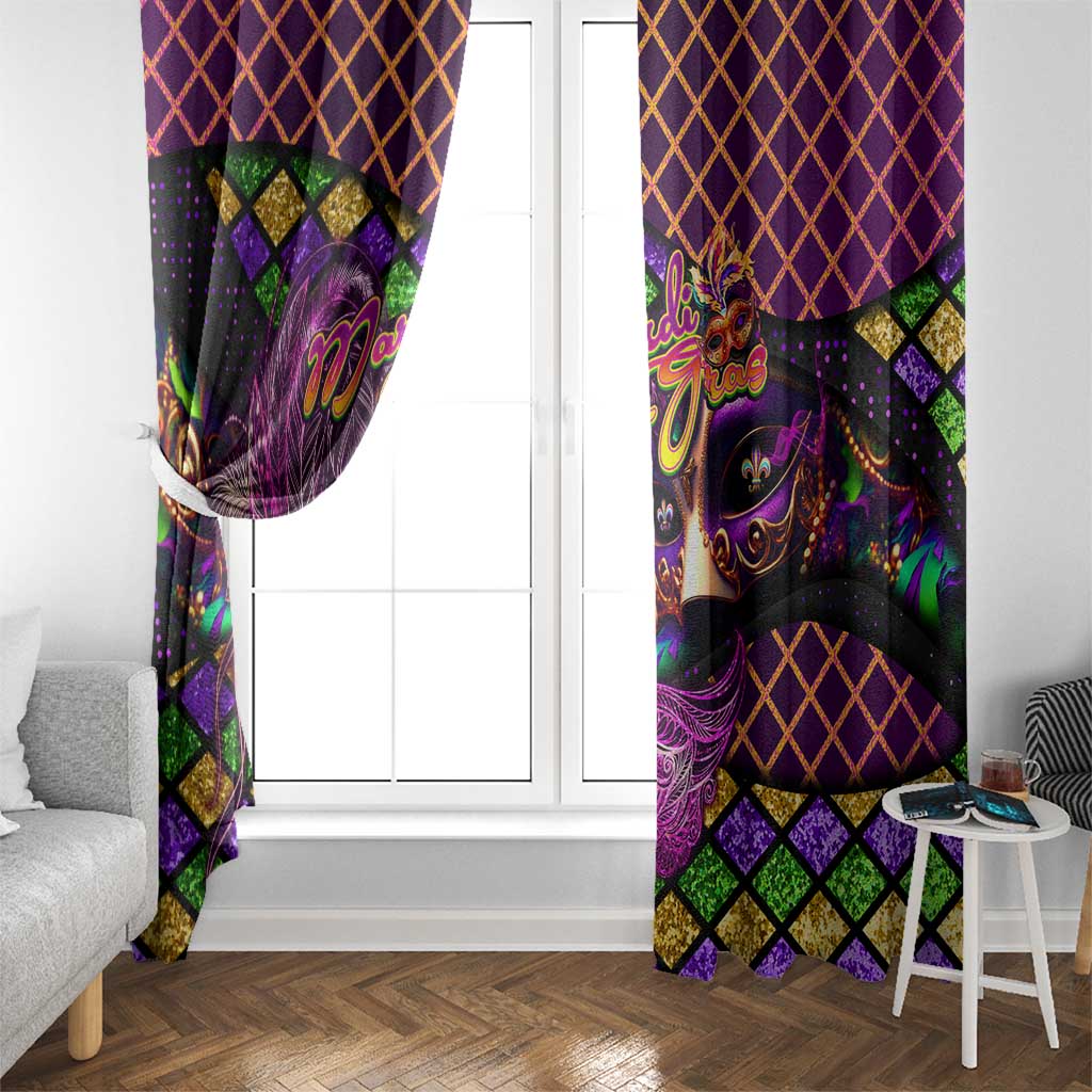 Happy Mardi Gras Window Curtain Mask Feather Colorfull - Wonder Print Shop