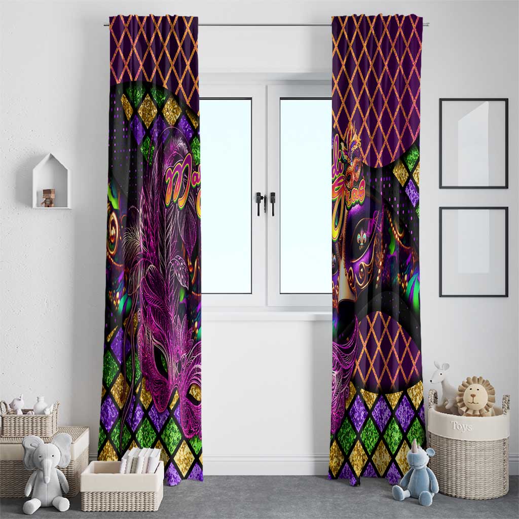 Happy Mardi Gras Window Curtain Mask Feather Colorfull - Wonder Print Shop