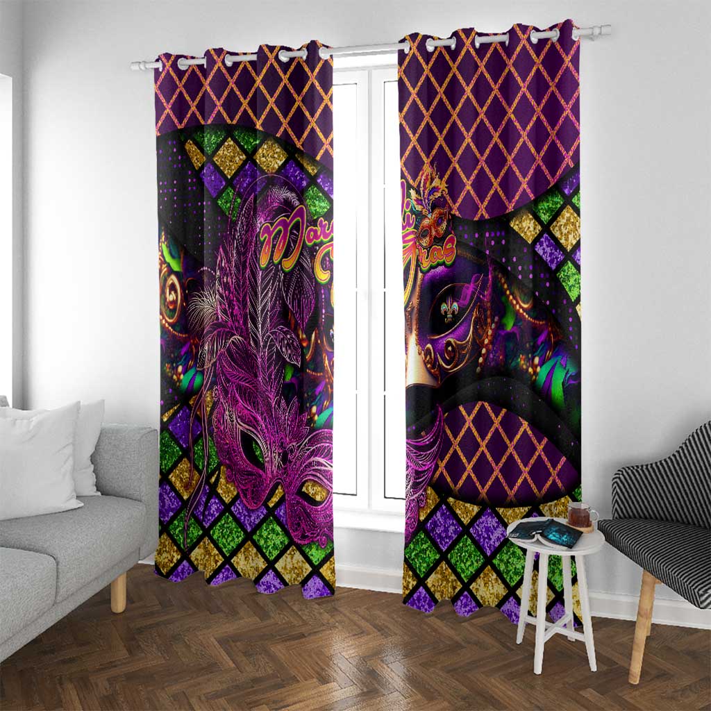 Happy Mardi Gras Window Curtain Mask Feather Colorfull - Wonder Print Shop