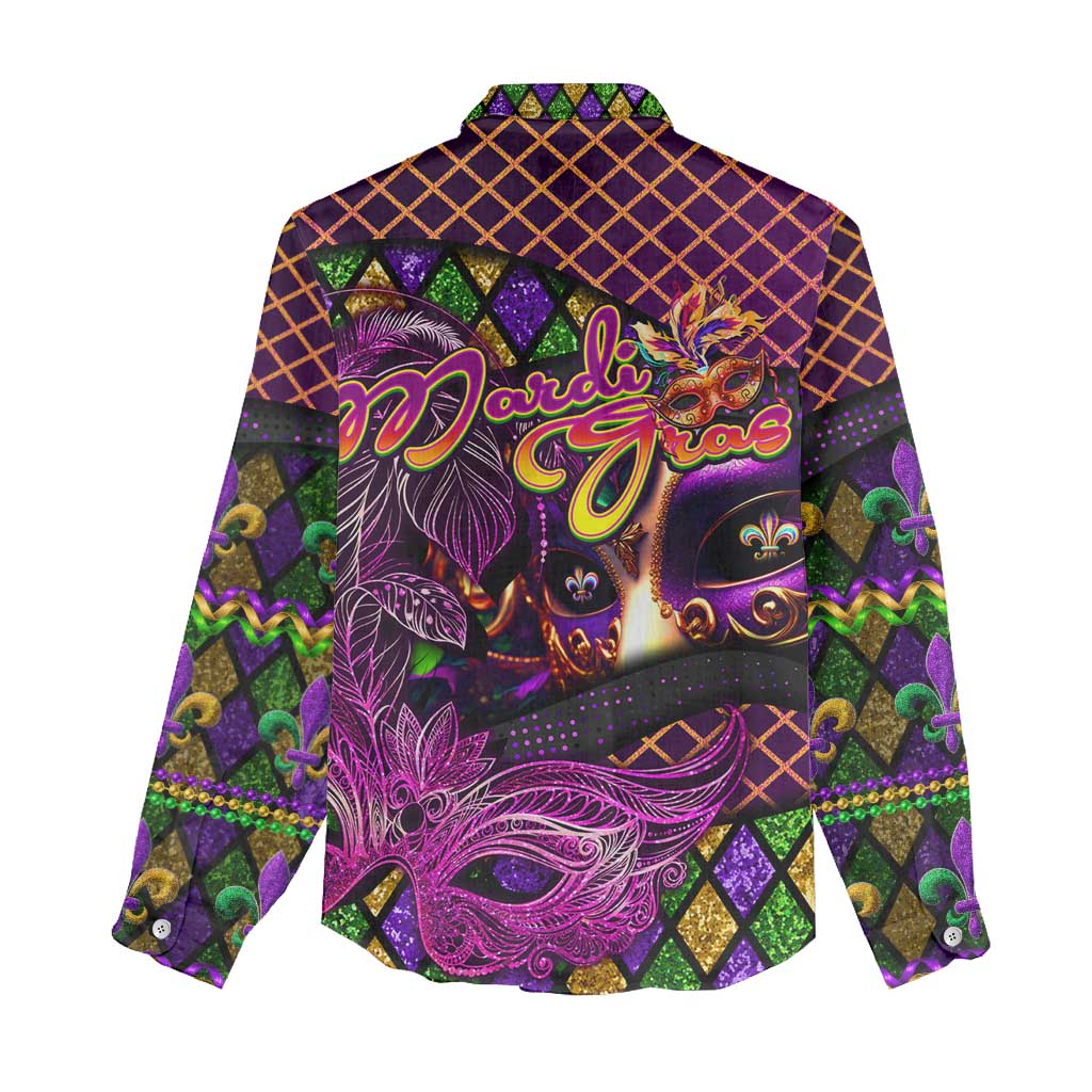 Happy Mardi Gras Women Casual Shirt Mask Feather Colorfull - Wonder Print Shop