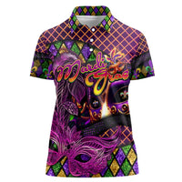 Happy Mardi Gras Women Polo Shirt Mask Feather Colorfull - Wonder Print Shop