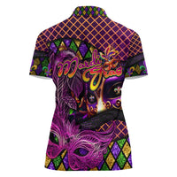 Happy Mardi Gras Women Polo Shirt Mask Feather Colorfull - Wonder Print Shop