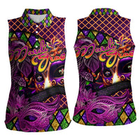 Happy Mardi Gras Women Sleeveless Polo Shirt Mask Feather Colorfull - Wonder Print Shop