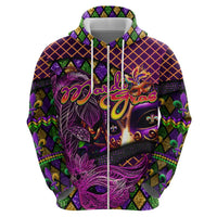 Happy Mardi Gras Zip Hoodie Mask Feather Colorfull - Wonder Print Shop