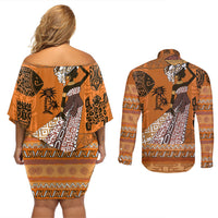Personalized Beautiful Woman African Couples Matching Off Shoulder Short Dress and Long Sleeve Button Shirt - Wonder Print Shop