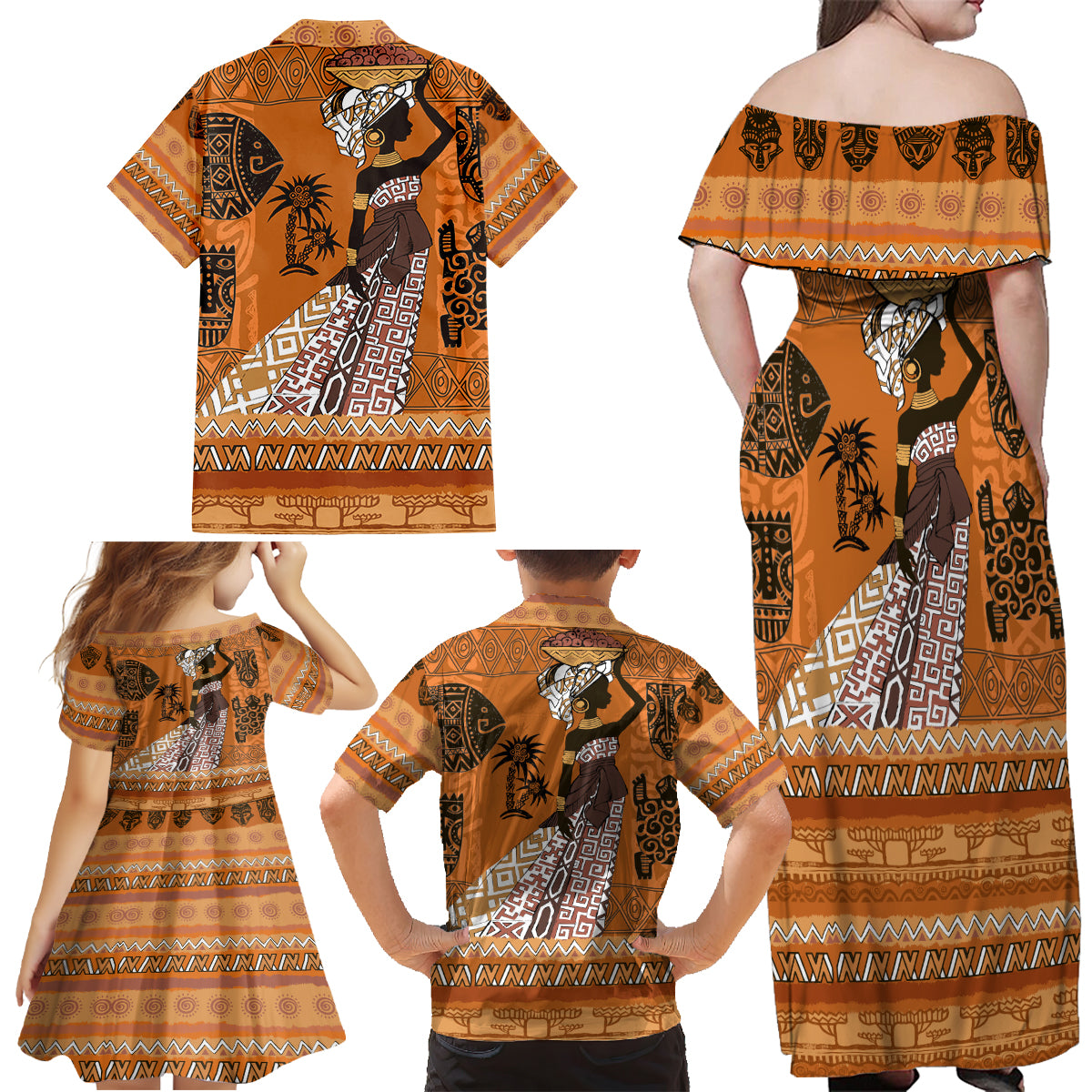 Personalized Beautiful Woman African Family Matching Off Shoulder Maxi Dress and Hawaiian Shirt - Wonder Print Shop