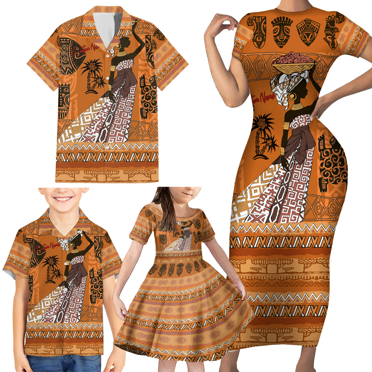 Personalized Beautiful Woman African Family Matching Short Sleeve Bodycon Dress and Hawaiian Shirt - Wonder Print Shop