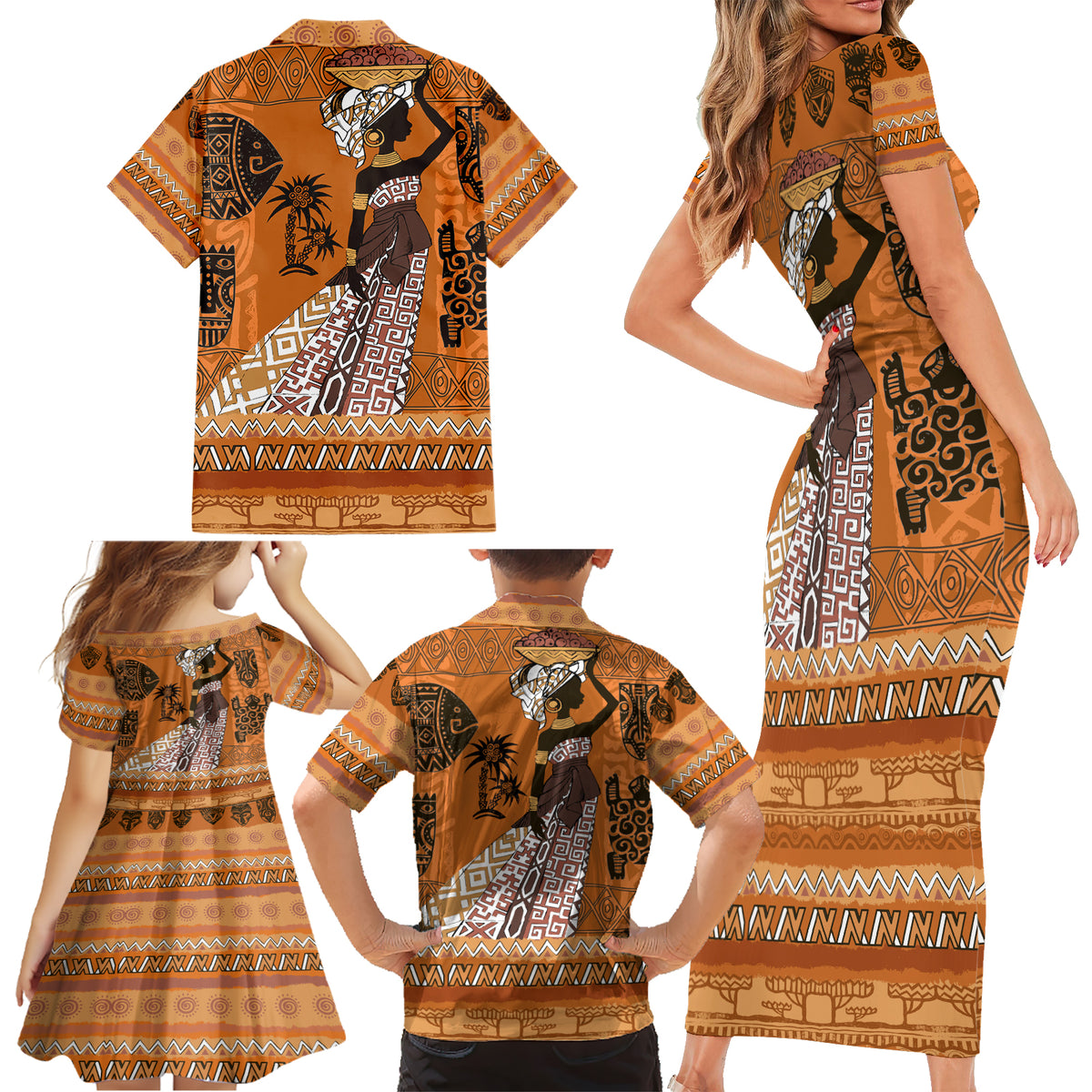 Personalized Beautiful Woman African Family Matching Short Sleeve Bodycon Dress and Hawaiian Shirt - Wonder Print Shop
