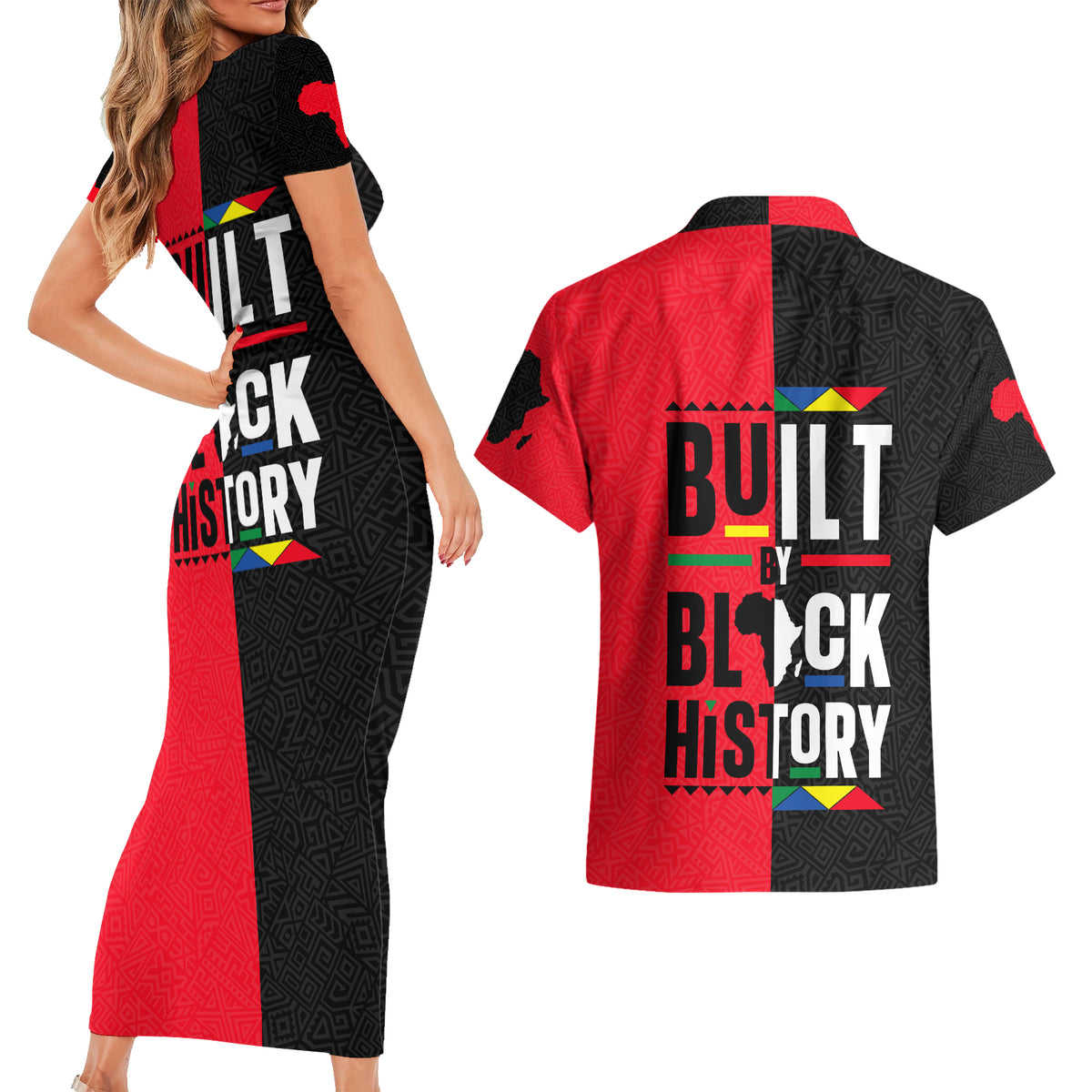 Built By Black History Couples Matching Short Sleeve Bodycon Dress and Hawaiian Shirt - Wonder Print Shop