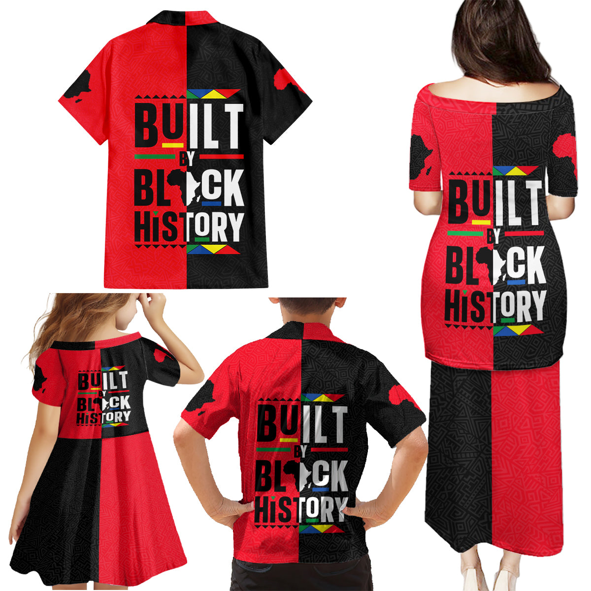Built By Black History Family Matching Puletasi and Hawaiian Shirt - Wonder Print Shop