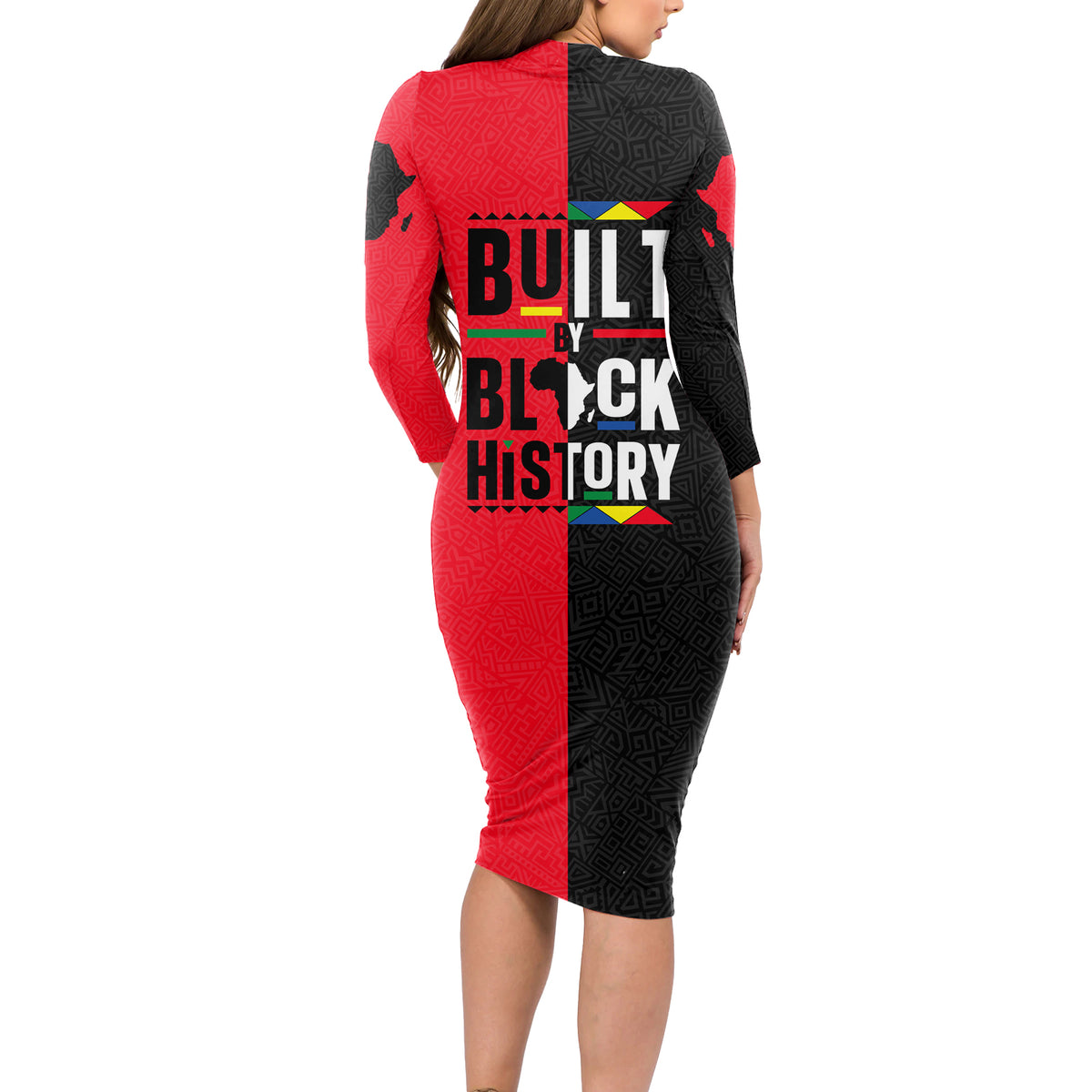 Built By Black History Long Sleeve Bodycon Dress - Wonder Print Shop