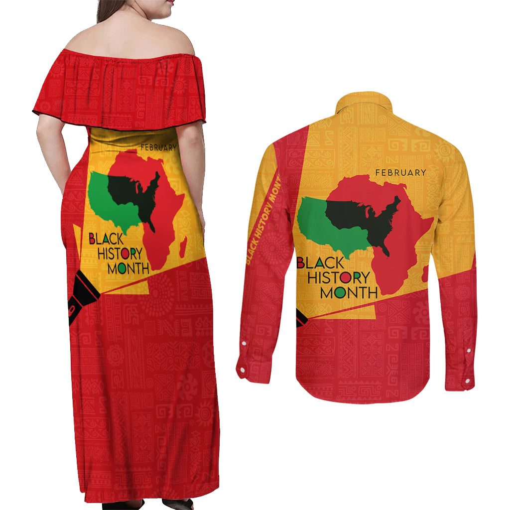 Black History Month Couples Matching Off Shoulder Maxi Dress and Long Sleeve Button Shirt African February - Wonder Print Shop