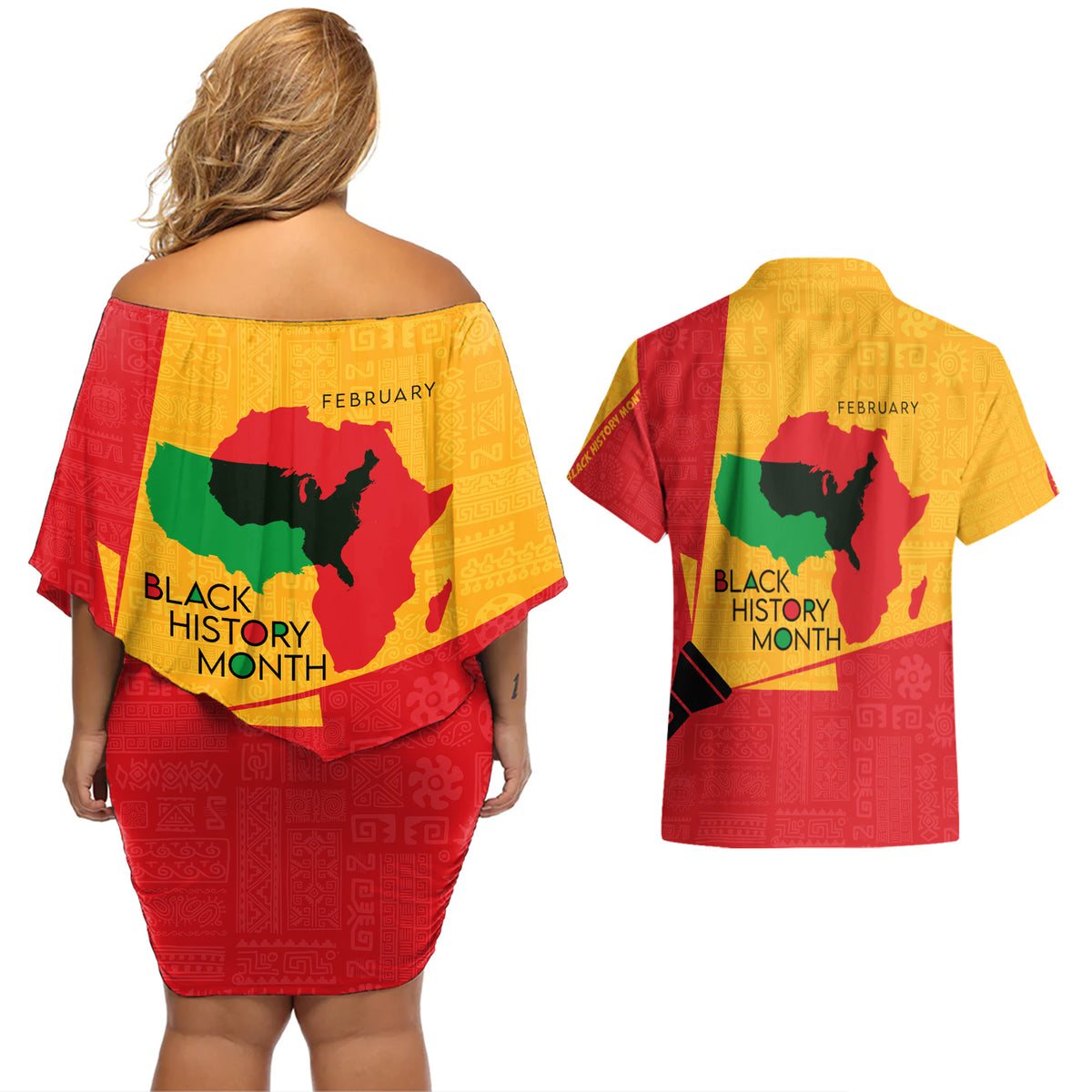 Black History Month Couples Matching Off Shoulder Short Dress and Hawaiian Shirt African February - Wonder Print Shop