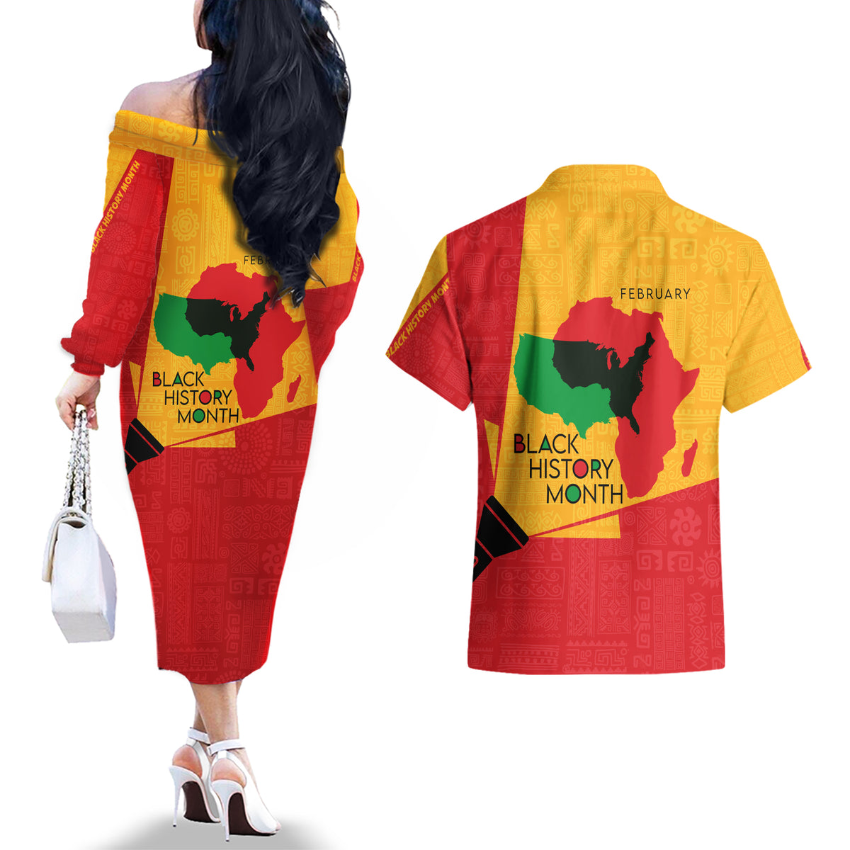 Black History Month Couples Matching Off The Shoulder Long Sleeve Dress and Hawaiian Shirt African February - Wonder Print Shop
