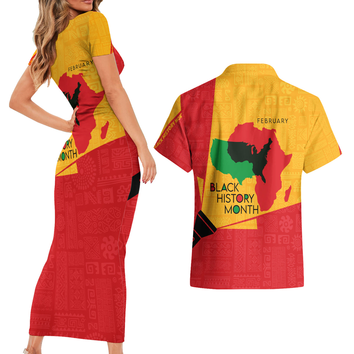 Black History Month Couples Matching Short Sleeve Bodycon Dress and Hawaiian Shirt African February - Wonder Print Shop